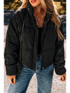 Black Checkerboard Full Zipper Puffer Jacket