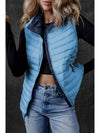 Sky Blue Plush Collared Quilted Zipped Puffer Vest