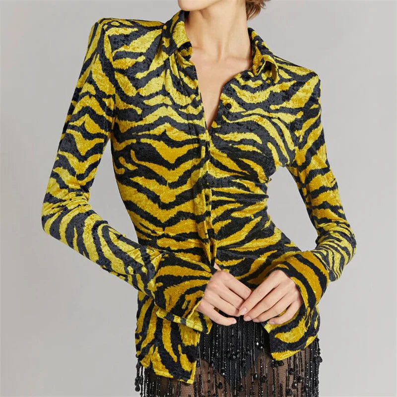 Cocoa Yacht Club Gold Velvet Leopard Shirt