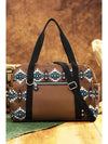 Coffee Geometric Print PU Leather Large Travel Duffel Bag