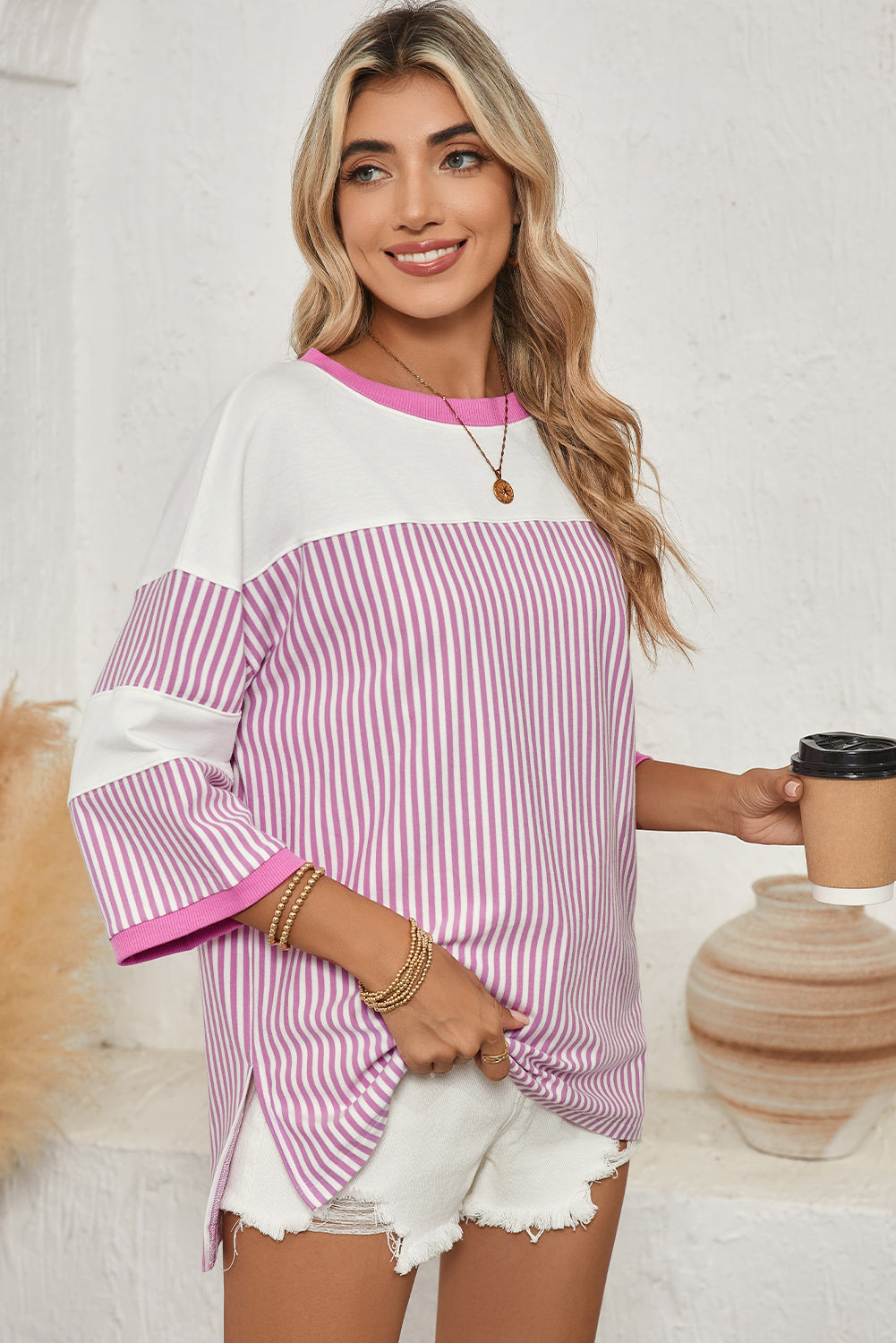 Phalaenopsis Striped Patchwork Oversized Tee