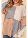 Exposed Seam Color Block Round Neck Top