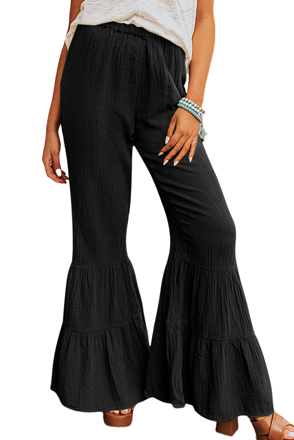 Rose Ruffle High Waist Flared Pants