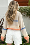 Beige Colorblock Drop Shoulder Cozy Sweater