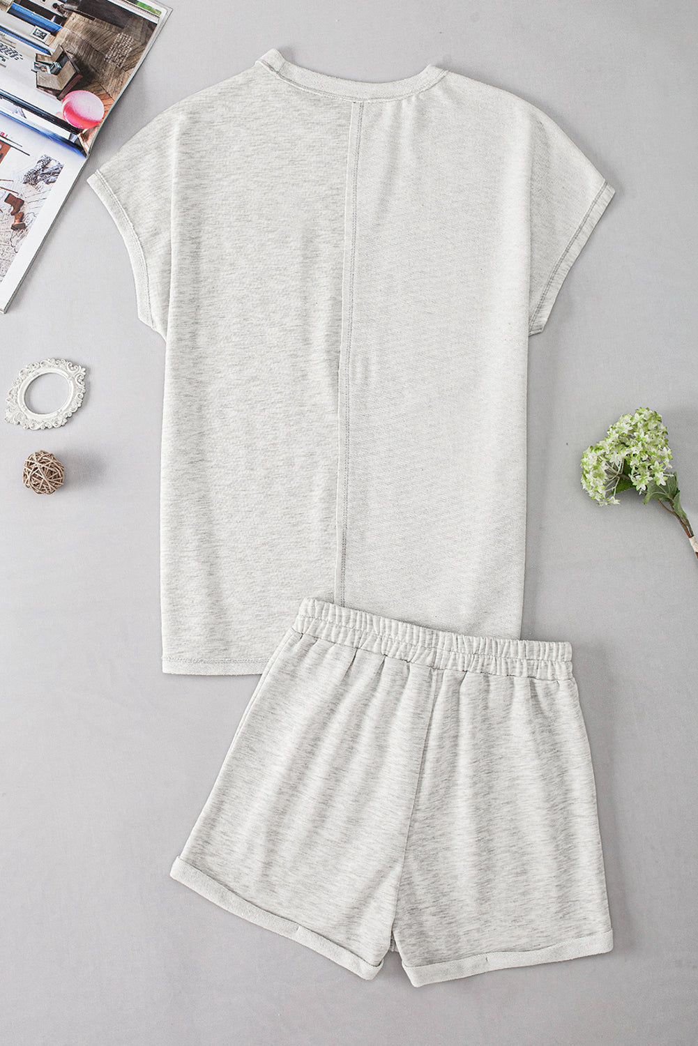 Khaki Exposed Seam Chest Pocket Tee and Shorts Set