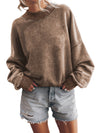 Brown Plain Drop Shoulder Crew Neck Pullover Sweatshirt