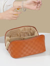 Thai Curry PU Leather Checkered Large Makeup Bag with Handle