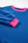 Blue Contrast Trim Bubble Sleeve Sweatshirt