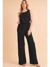 Black Crinkled U Neck Tank and Wide Leg Pants Set