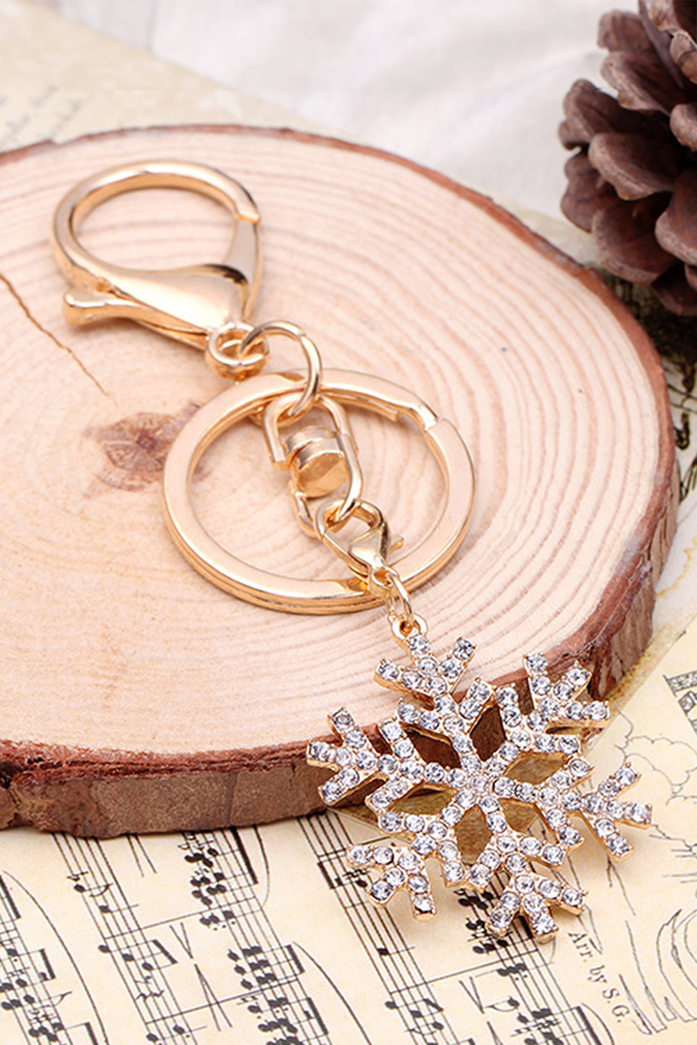 Gold Rhinestone Christmas Snowflake Keychain