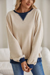 Red Clay Color Block Drop Shoulder Crewneck Oversized Sweatshirt