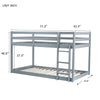 Solid Wooden , Solid Rubber Wooden Twin over Twin Floor Bunk Bed with Ladder ,Upper and Bottom Bed Platforms crafted with Strengthened Slats ,Grey