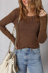 Coffee Exposed Seam Ribbed Long Sleeve Top