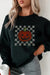 Black Rhinestone Jack-o-lantern Checkered Graphic Halloween Sweatshirt