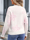 Angel Wings Flower Round Neck Dropped Shoulder Sweater - Cocoa Yacht Club