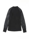 Black Basic Crew Neck Dressy Striped Mesh Long Sleeve Top