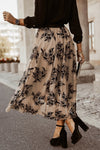 Apricot Floral Leaves Embroidered High Waist Maxi Skirt - Cocoa Yacht Club