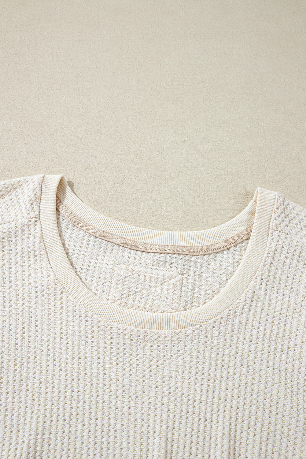 White Waffle Knit Exposed Seam Round Neck Oversized Top