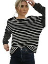 Black Stripe Patchwork Loose Long Sleeve Tee - Cocoa Yacht Club