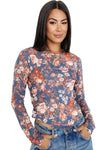 Black Allover Floral Print Mesh Long Sleeve Top