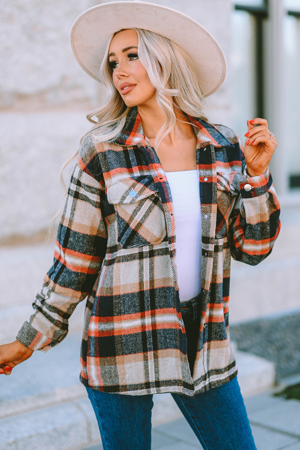 Brown Plaid Button Up Long Sleeve Flannel Shacket