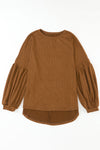 Brown Solid Color Textured Pullover Casual Long Sleeve Top