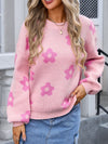 Angel Wings Flower Round Neck Dropped Shoulder Sweater - Cocoa Yacht Club