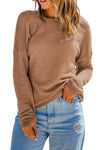 Navy Blue Waffle Knit Drop Shoulder Long Sleeve Top