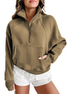 Parchment Quarter Zip Stand Neck Kangaroo Pocket Sweatshirt