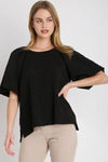 Umgee Full Size Boxy Cut Jacquard Round Neck Top with Side Slit Plus Size