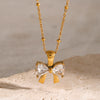 Stainless Steel Inlaid Zircon Bow Necklace - Cocoa Yacht Club