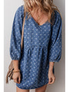 Ashleigh Blue Lace-up Back Loose Fit V Neck Denim Dress