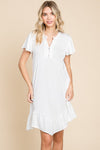 Culture Code Full Size Short Sleeve Ruffled Asymmetric Hem Dress - Cocoa Yacht Club