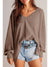 Coffee Waffle V Neck Drop Shoulder Loose Top