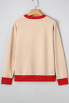 Oatmeal GAME DAY Letter Contrast Trim Baggy Sweatshirt