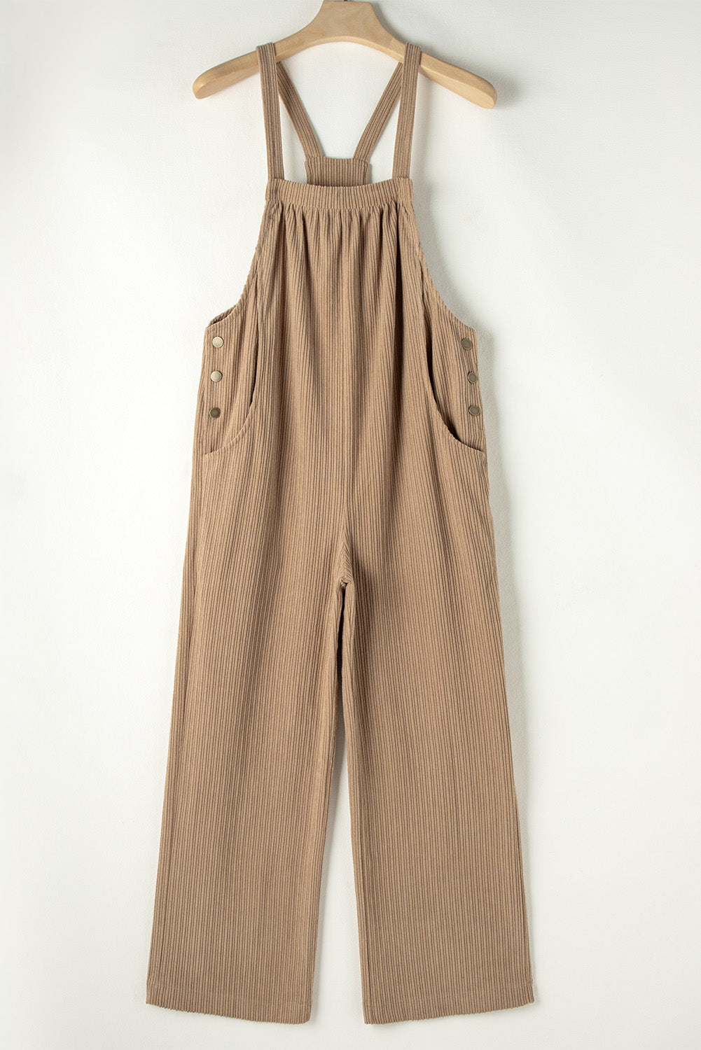 Gray Morn Plain Pocketed Loose Fit Corduroy Overalls