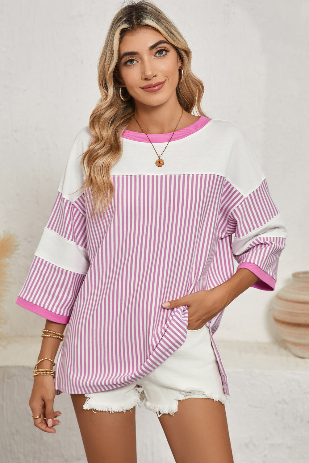 Phalaenopsis Striped Patchwork Oversized Tee