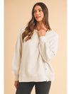 Gray Knit Bishop Sleeve Split Oversized Sweatshirt