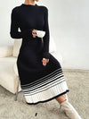 Contrast Mock Neck Long Sleeve Sweater Dress - Cocoa Yacht Club