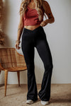 Black V Shape High Waist Flared Leggings - Cocoa Yacht Club