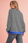 Blue Stripe Contrast Edge Cross Seam Oversized Pullover