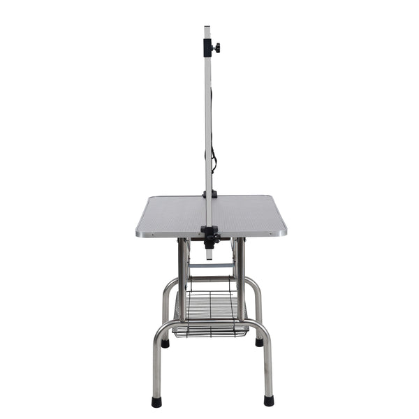 42' Folding Dog Pet Grooming Table Stainless Steel Frame Rubber Mat on Board with Adjustable Arm and Clamps pet dog Cat Grooming Table (SILVER-GRAY COLOR)