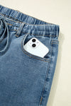 Dusk Blue Medium Wash Drawstring Waist Wide Leg Jeans