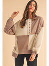 Parchment Colorblock Henley High Low Loose Sweatshirt