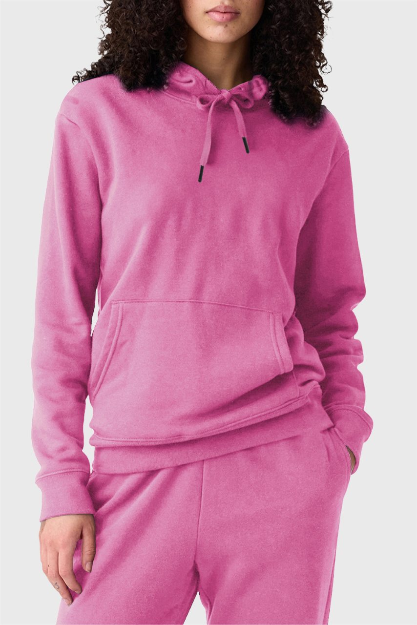 Light Grey Plain Fleece Lined Drawstring Hoodie with Pocket