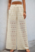 Beige Casual Elastic High Waist See Through Wide Leg Pants