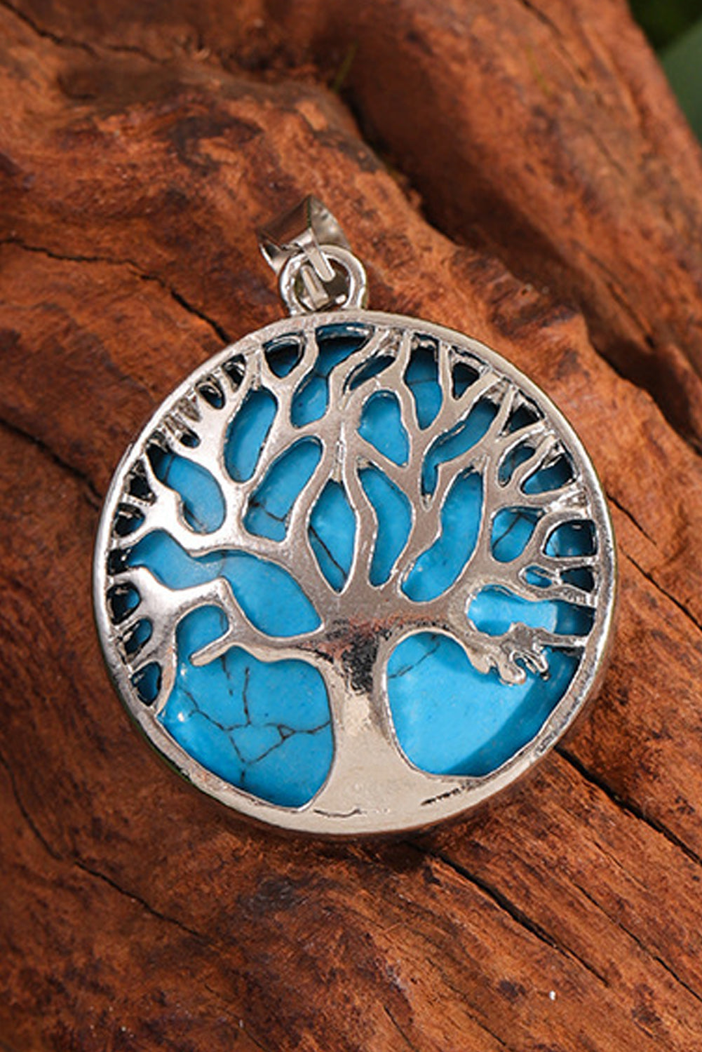 Blue Boho Tree of Life Crystal Pendant Necklace