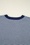 Blue Striped Colorblock Patchwork Dolman Oversize Tunic Sweater