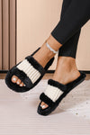 Black Colorblock Open Toe Fuzzy Slippers