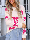 Angel Wings Bow Round Neck Dropped Shoulder Sweater - Cocoa Yacht Club